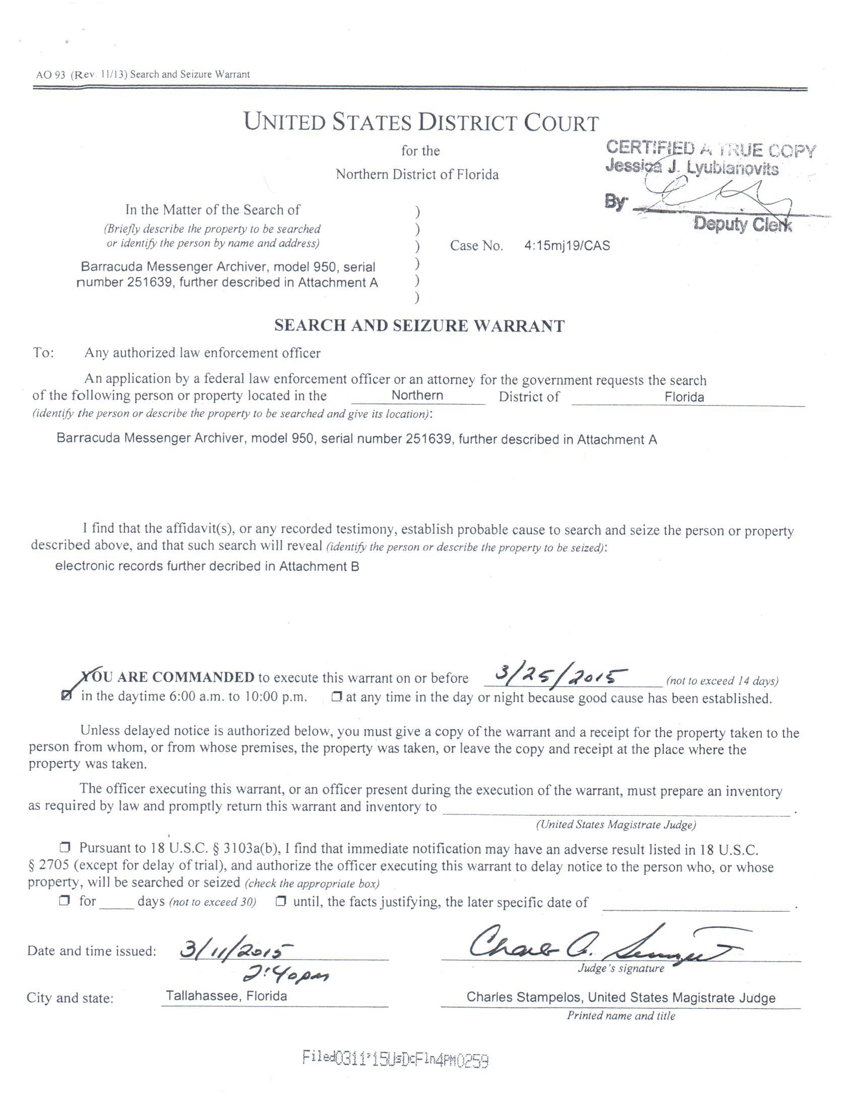 Five Page Search Warrant Released by Leon County Schools – Tallahassee